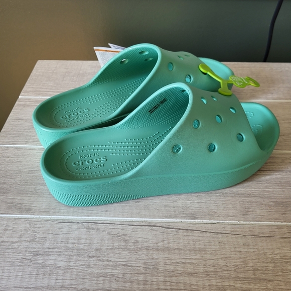 WOMEN'S CROCS CLASSIC PLATFORM SLIDES New Size 8 Jade Stone Green - Picture 3 of 7